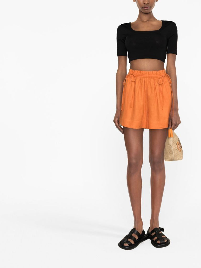 Orange Linen Drawstring Shorts