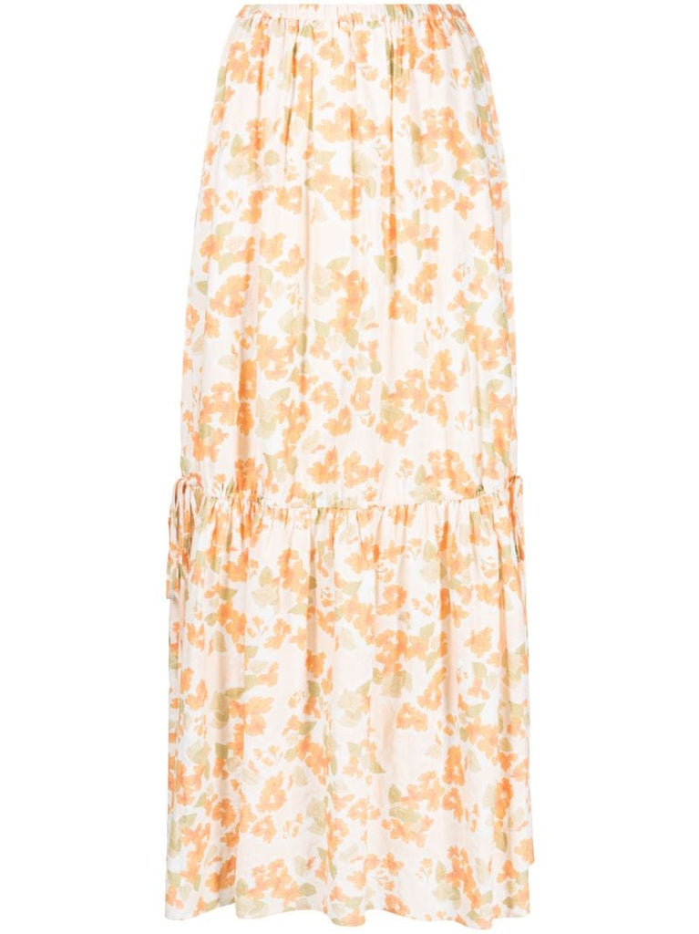 Orange Floral Print Maxi Skirt