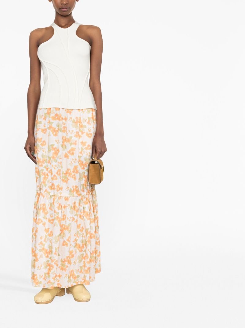 Orange Floral Print Maxi Skirt