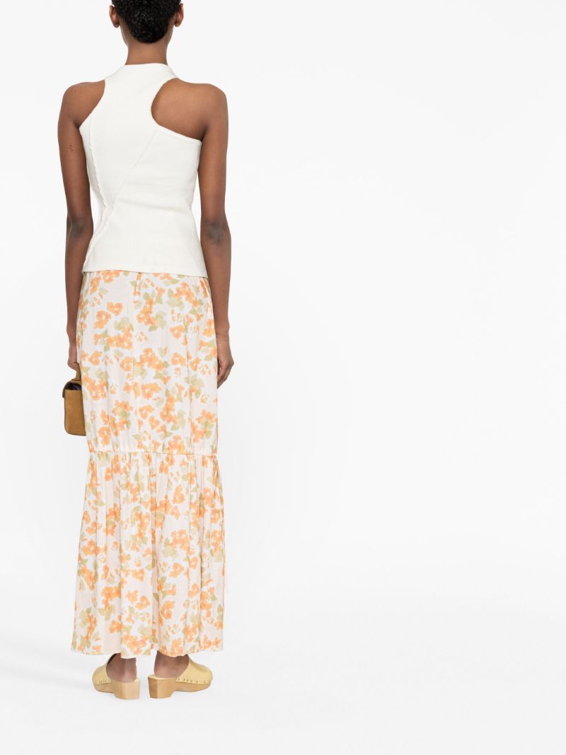 Orange Floral Print Maxi Skirt