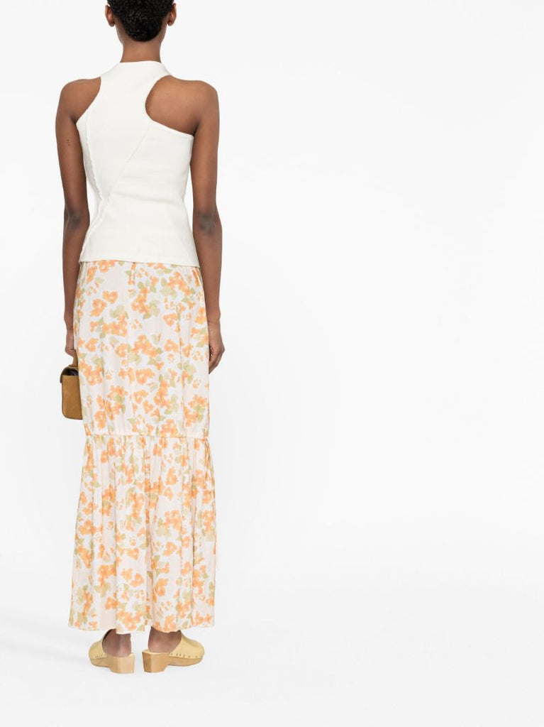 Orange Floral Print Maxi Skirt