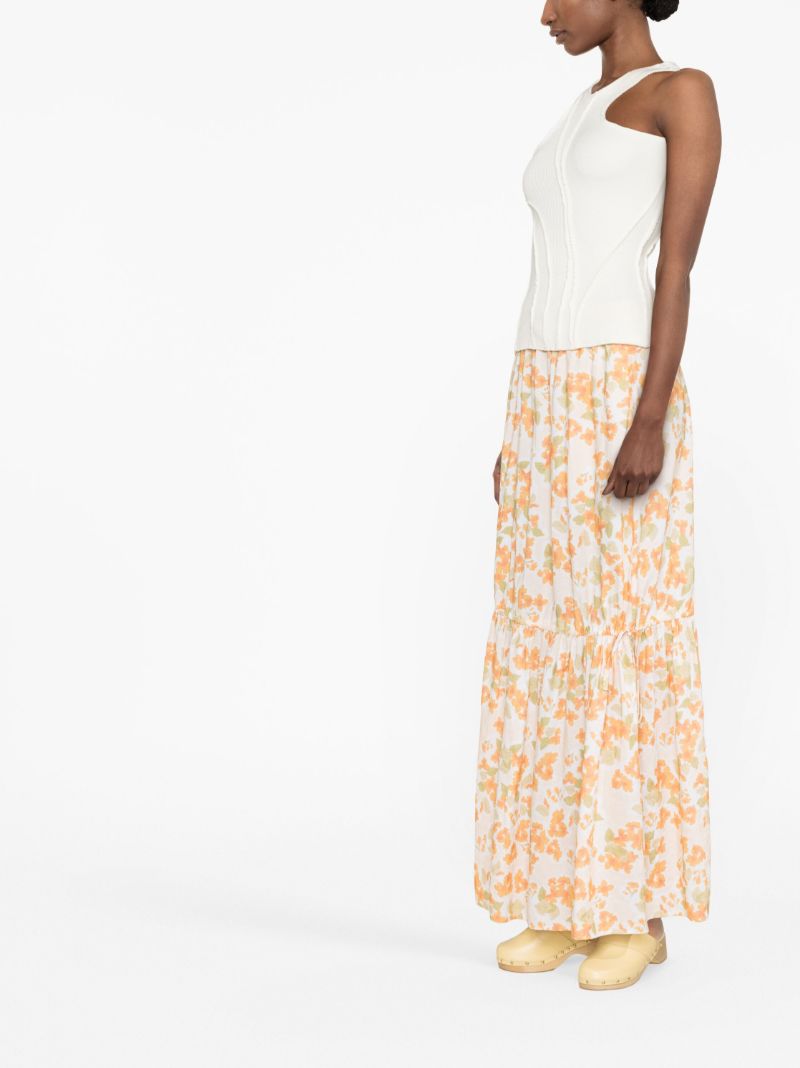 Orange Floral Print Maxi Skirt
