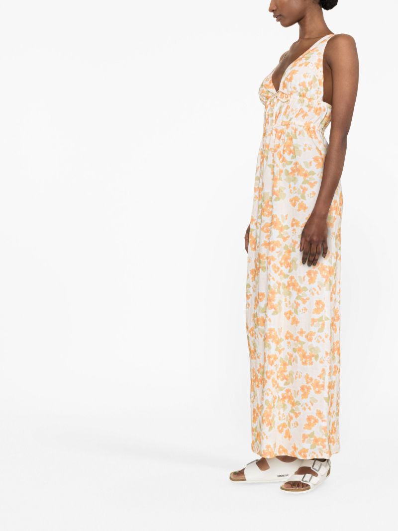 Orange Vacation Floral-print Maxi Dress