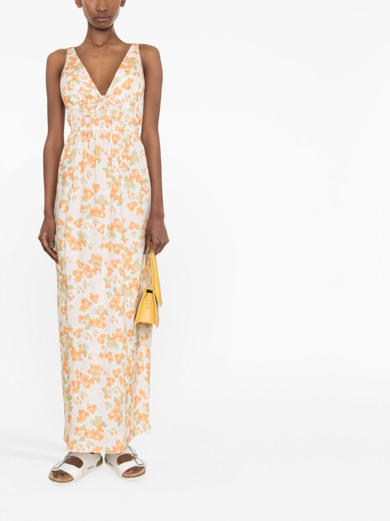 Orange Vacation Floral-print Maxi Dress