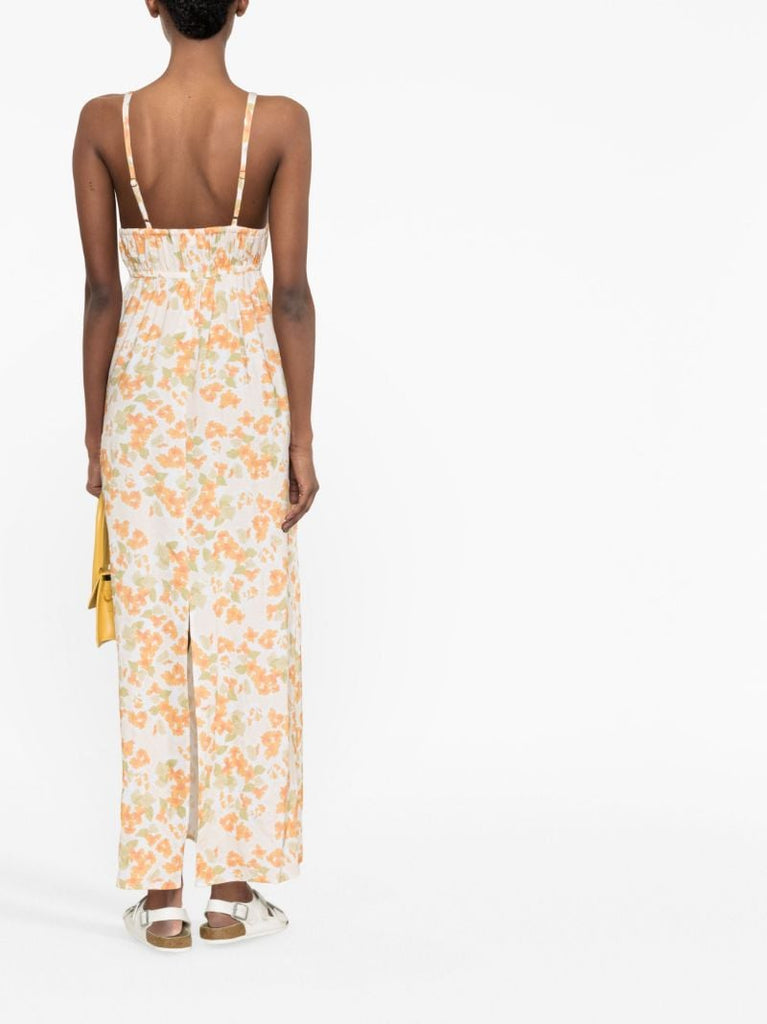 Orange Vacation Floral-print Maxi Dress