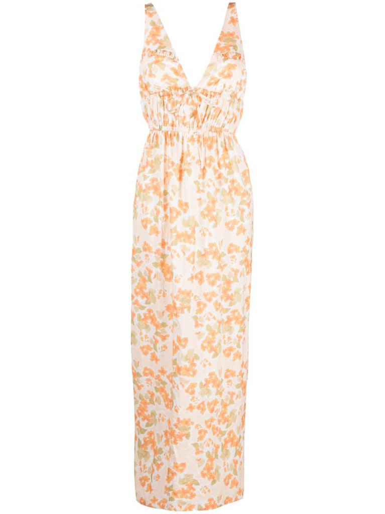 Orange Vacation Floral-print Maxi Dress