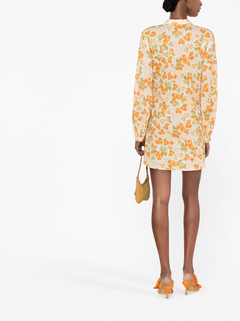Orange Floral Print Wrap Dress