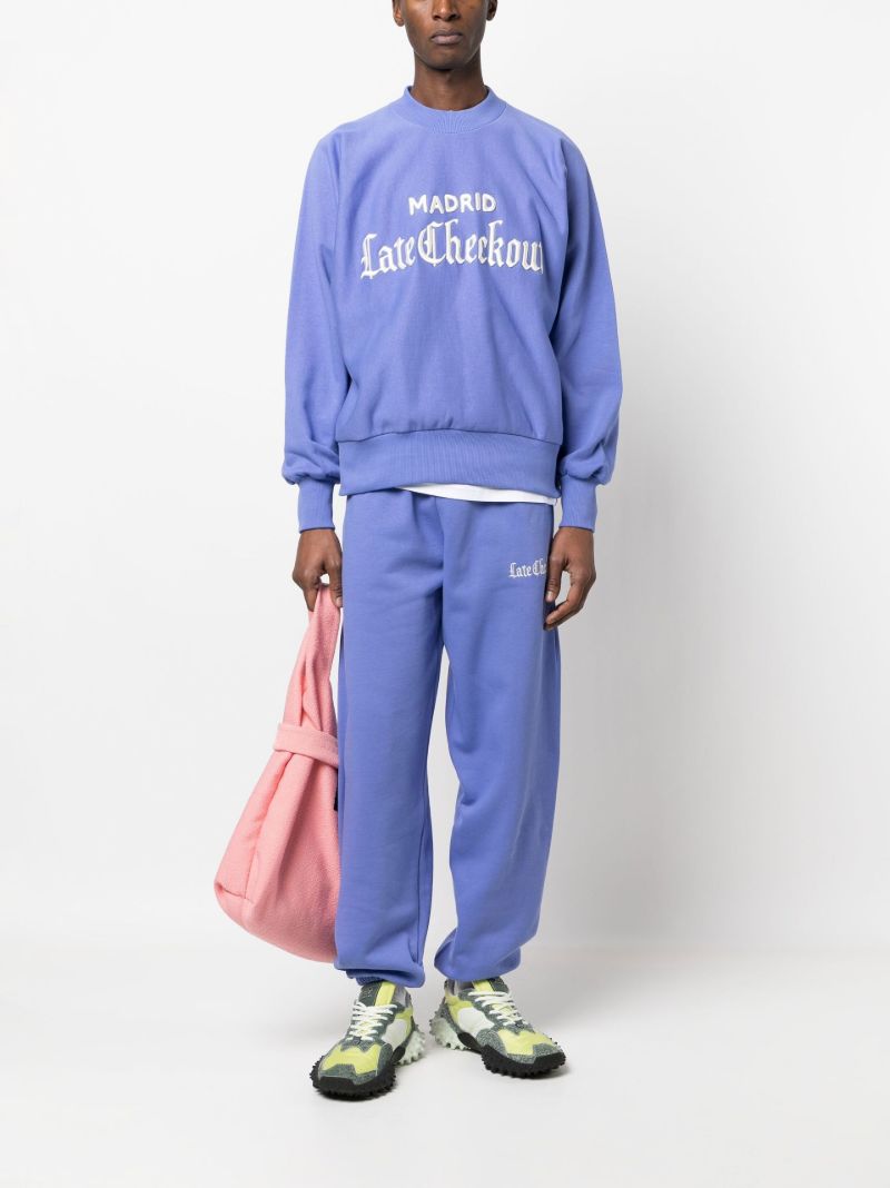 Blue Embroidered Logo Cotton Track Pants