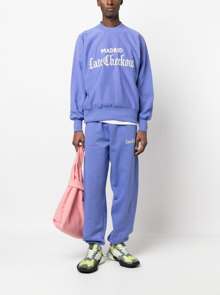 Blue Embroidered Logo Cotton Track Pants