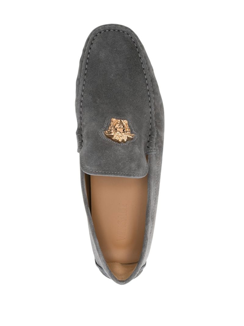 Grey Medusa Head Suede Loafers