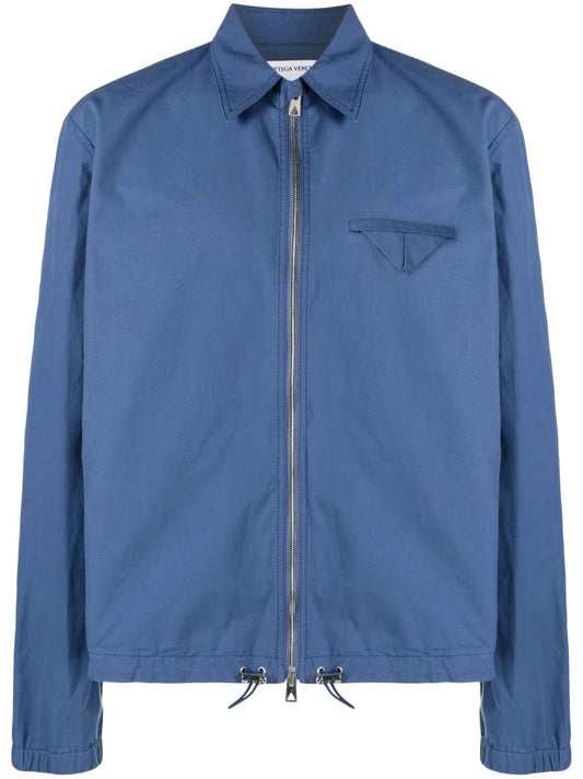 Blue Cotton Zip-up Shirt Jacket