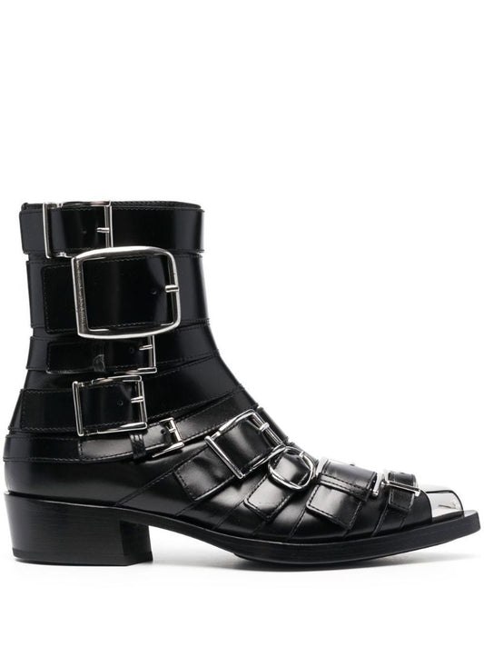 Black Punk Buckled Leather Boots