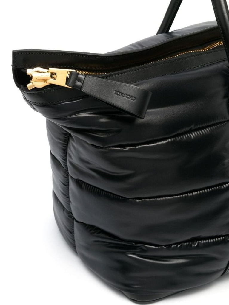 Black Padded Leather Holdall Bag