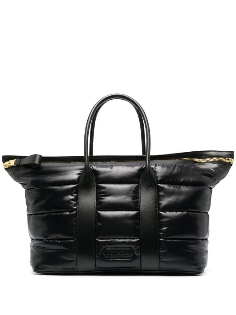 Black Padded Leather Holdall Bag