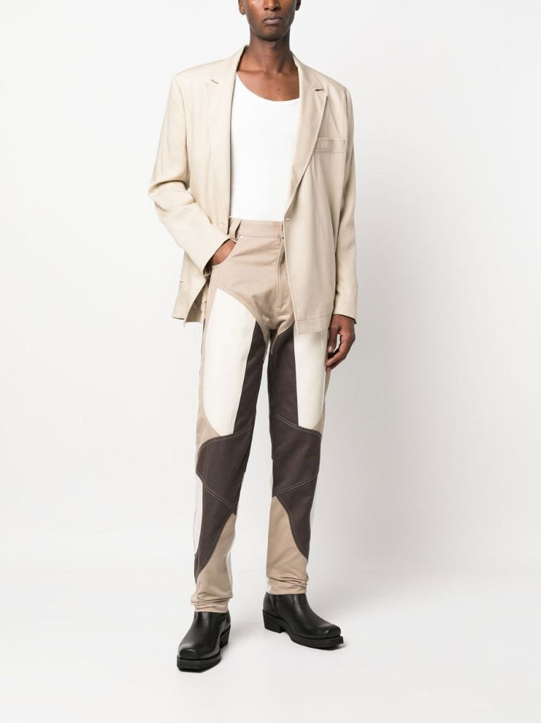 Neutral Patchwork Straight Leg Trousers