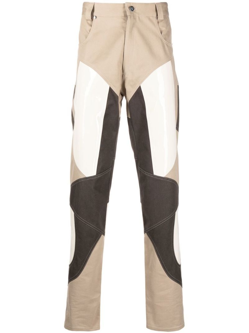 Neutral Patchwork Straight Leg Trousers