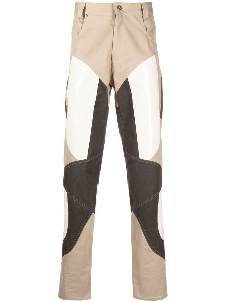 Neutral Patchwork Straight Leg Trousers