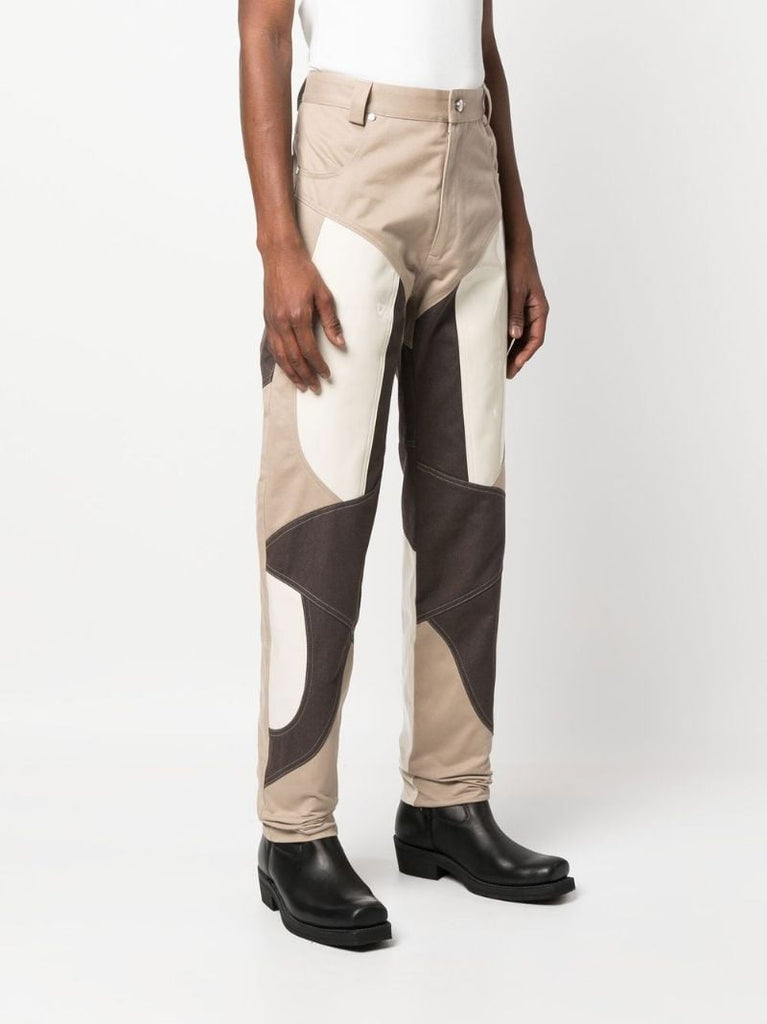 Neutral Patchwork Straight Leg Trousers
