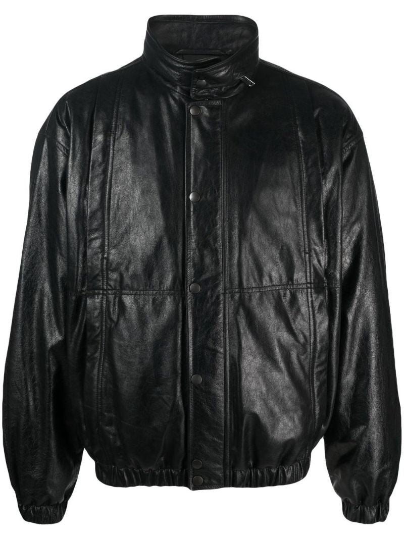 Black Leather Blouson Jacket