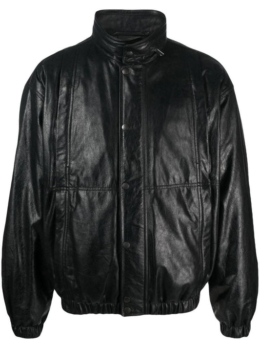 Black Leather Blouson Jacket