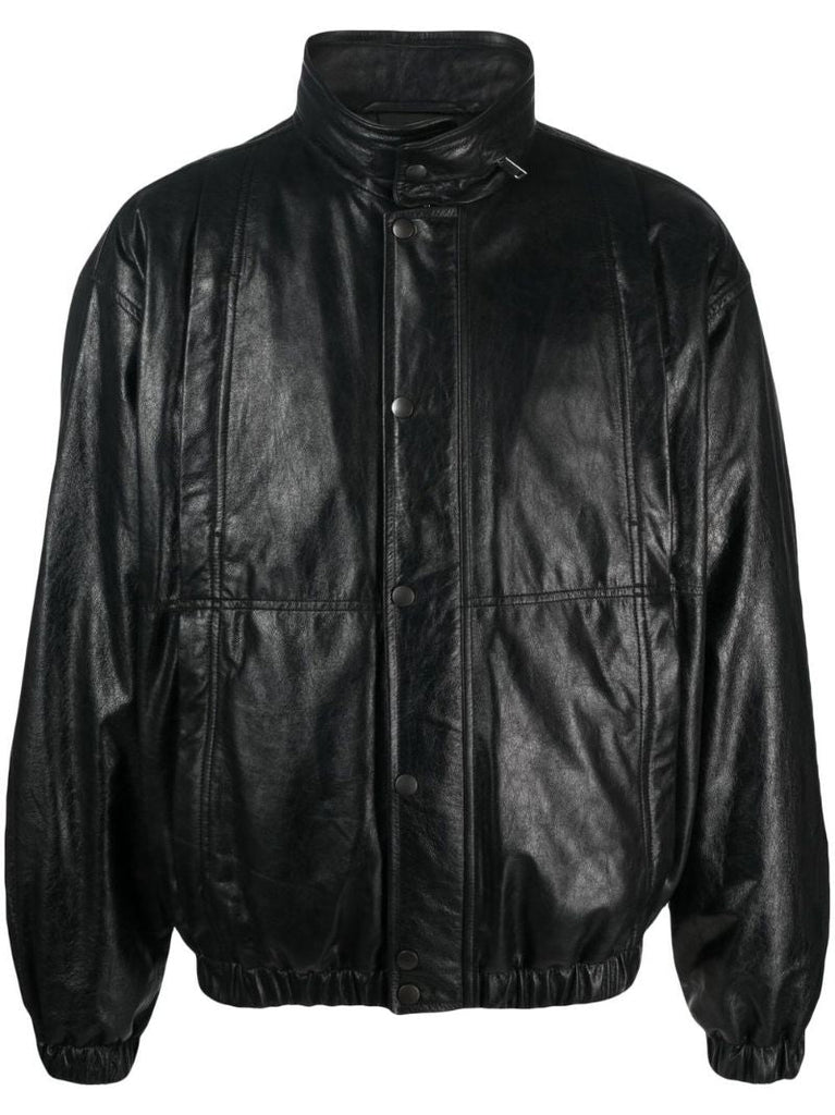 Black Leather Blouson Jacket