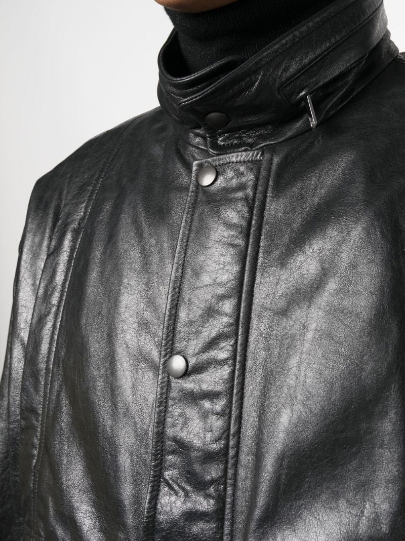 Black Leather Blouson Jacket