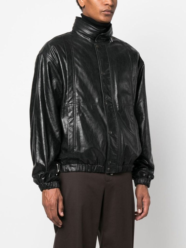 Black Leather Blouson Jacket