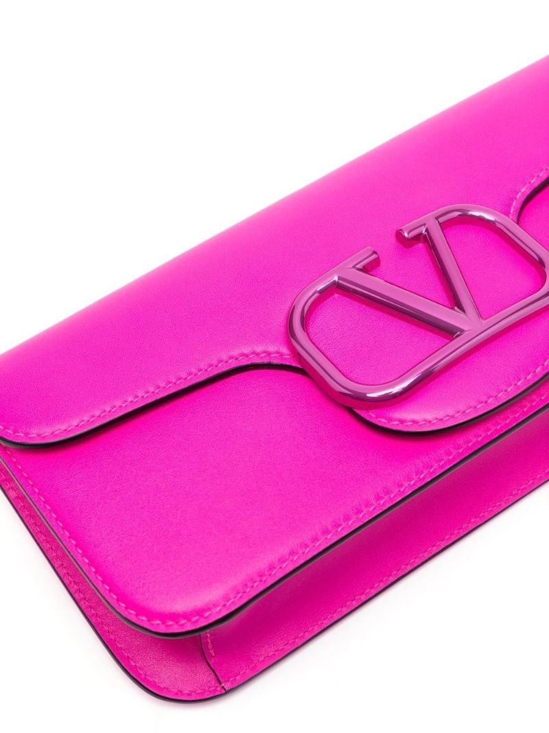 Pink Vlogo Signature Leather Shoulder Bag