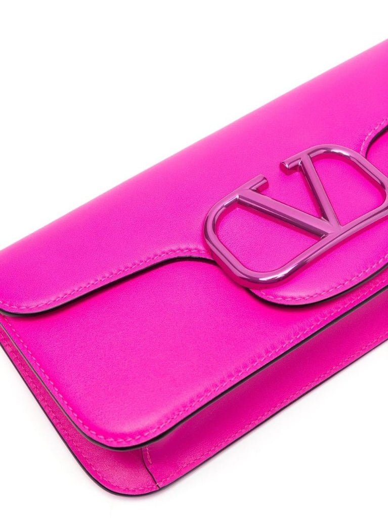 Pink Vlogo Signature Leather Shoulder Bag