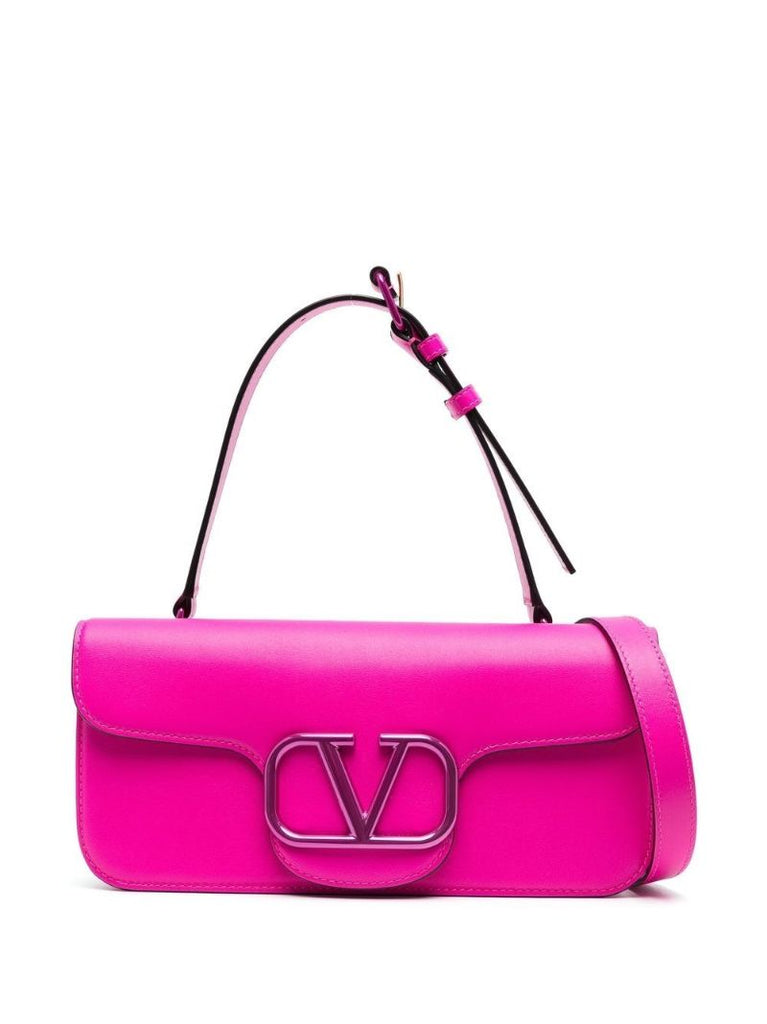 Pink Vlogo Signature Leather Shoulder Bag