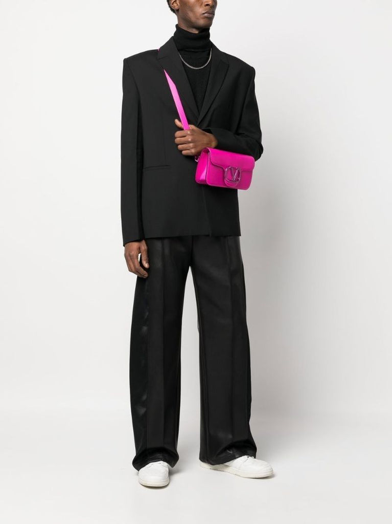 Pink Vlogo Signature Leather Shoulder Bag