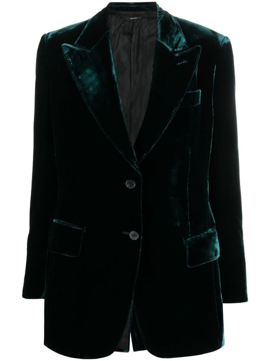 Green Single-breasted Velvet Blazer