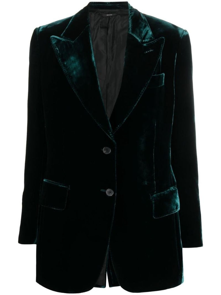 Green Single-breasted Velvet Blazer
