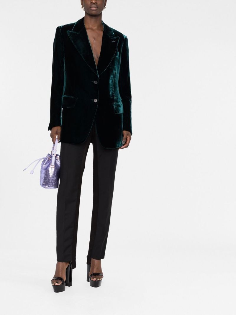 Green Single-breasted Velvet Blazer