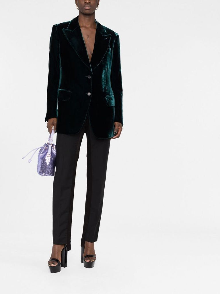 Green Single-breasted Velvet Blazer