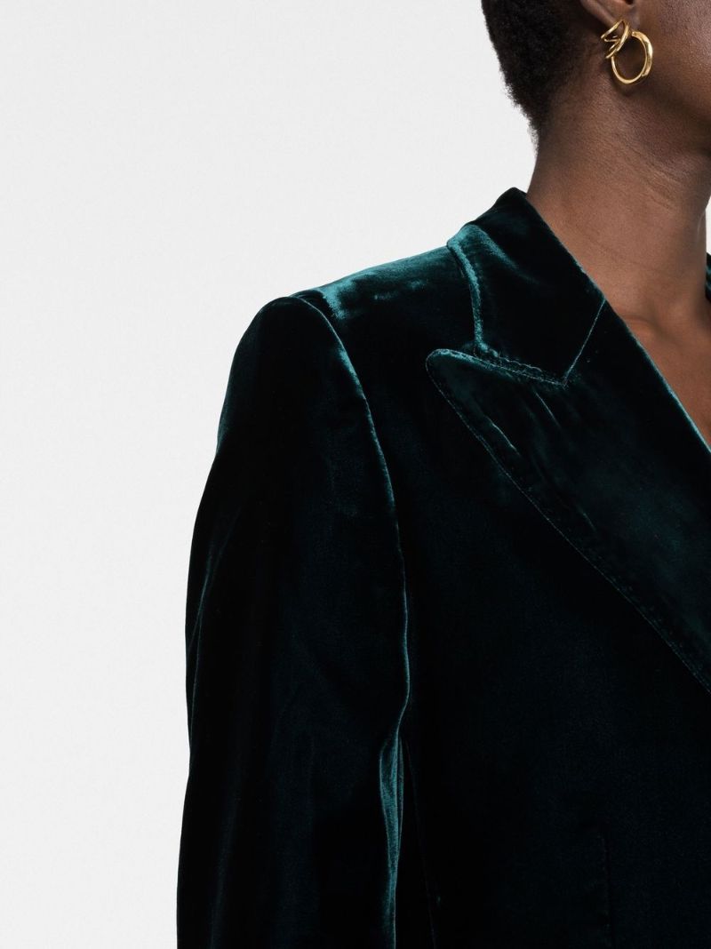 Green Single-breasted Velvet Blazer