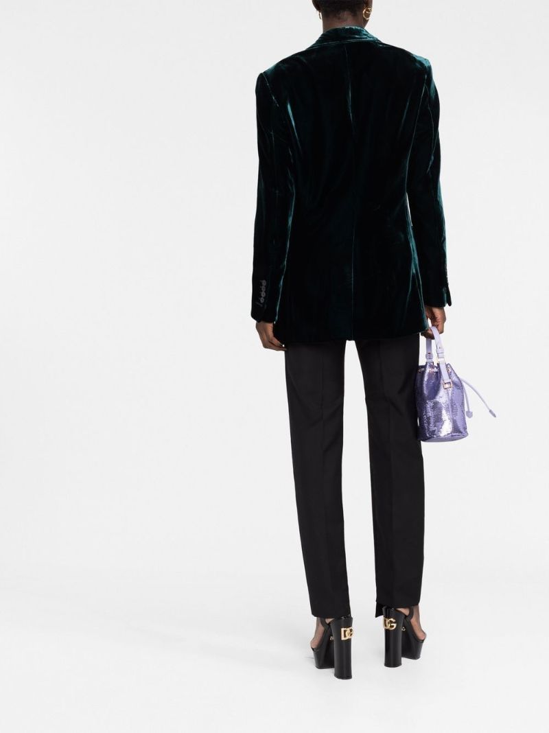 Green Single-breasted Velvet Blazer