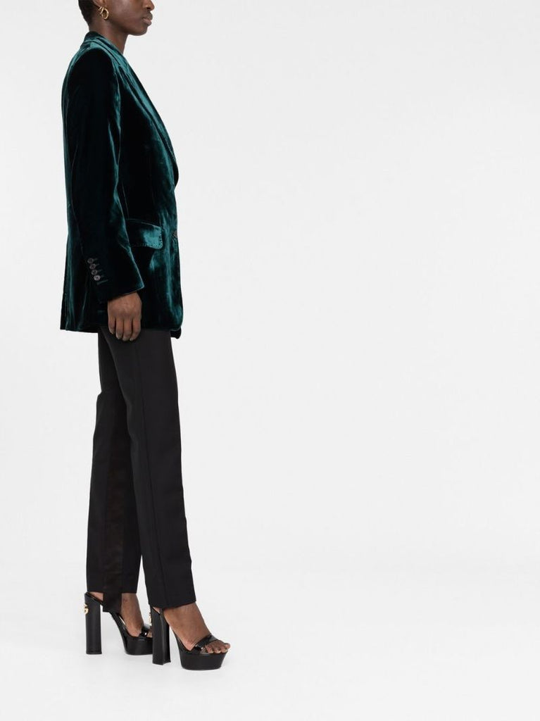 Green Single-breasted Velvet Blazer