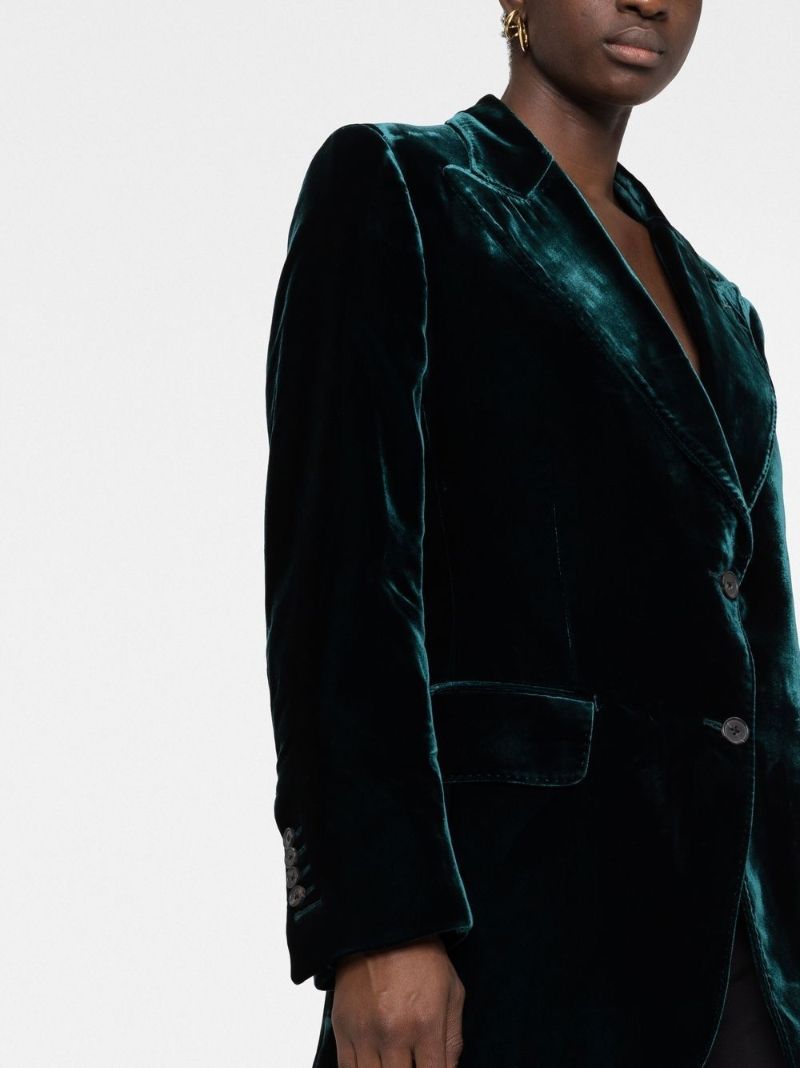 Green Single-breasted Velvet Blazer