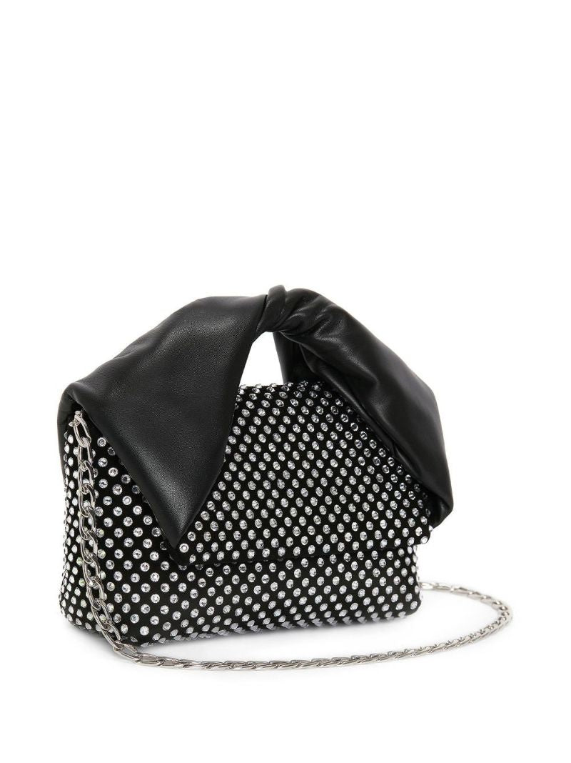 Black Twisted Studded Leather Top Handle Bag