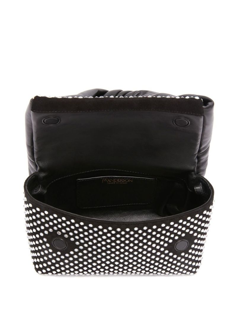 Black Twisted Studded Leather Top Handle Bag