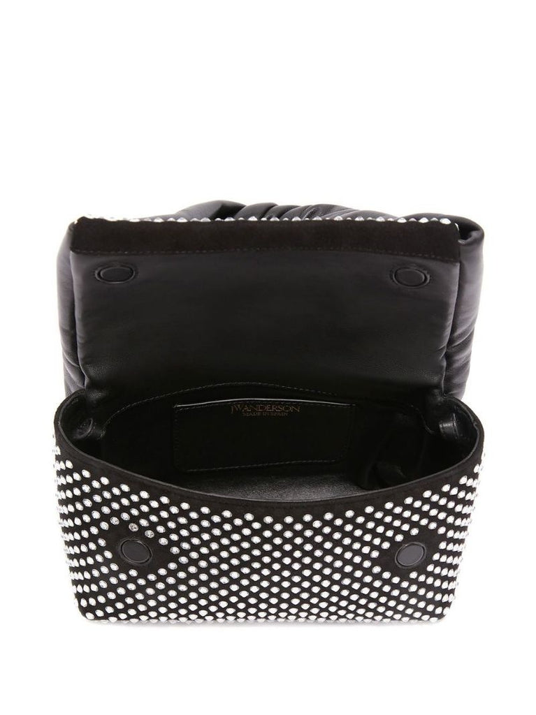Black Twisted Studded Leather Top Handle Bag