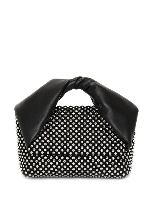 Black Twisted Studded Leather Top Handle Bag