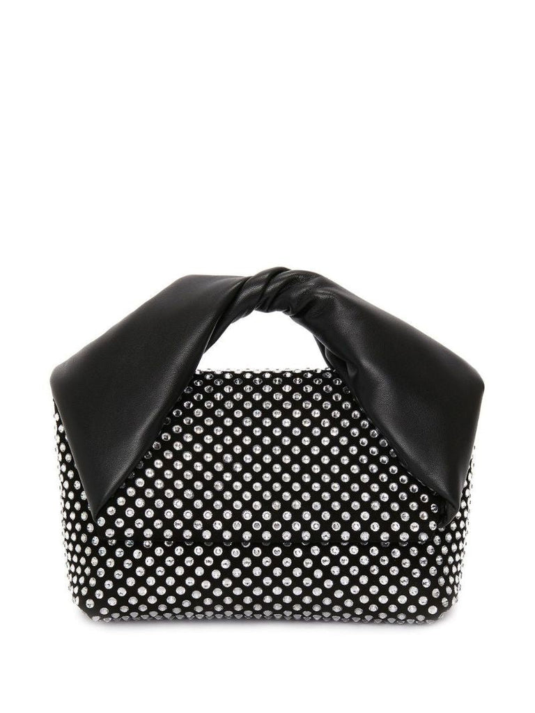 Black Twisted Studded Leather Top Handle Bag