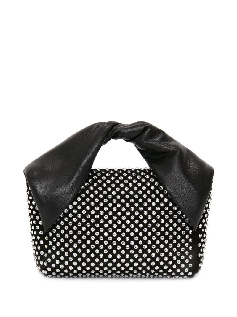 Black Twisted Studded Leather Top Handle Bag