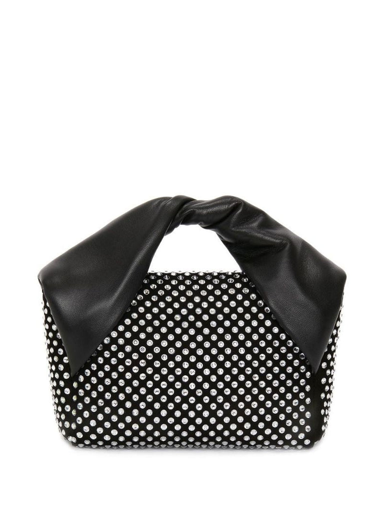 Black Twisted Studded Leather Top Handle Bag