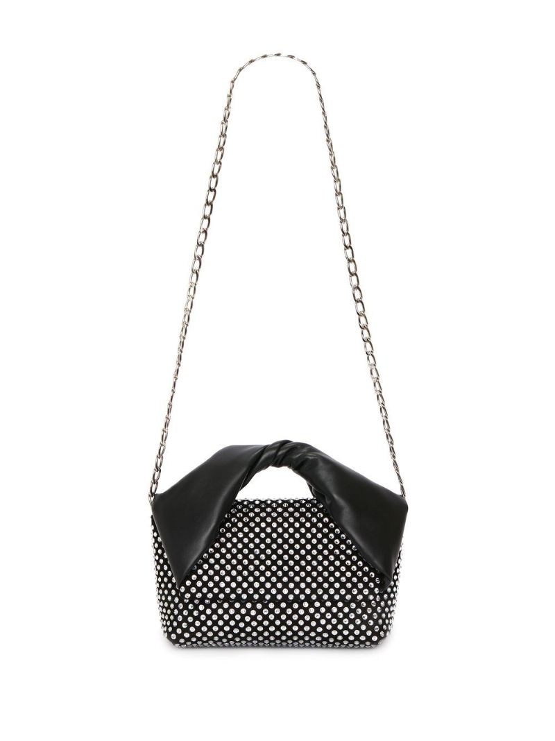 Black Twisted Studded Leather Top Handle Bag