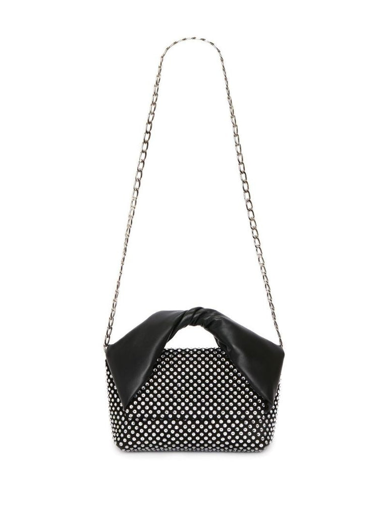 Black Twisted Studded Leather Top Handle Bag