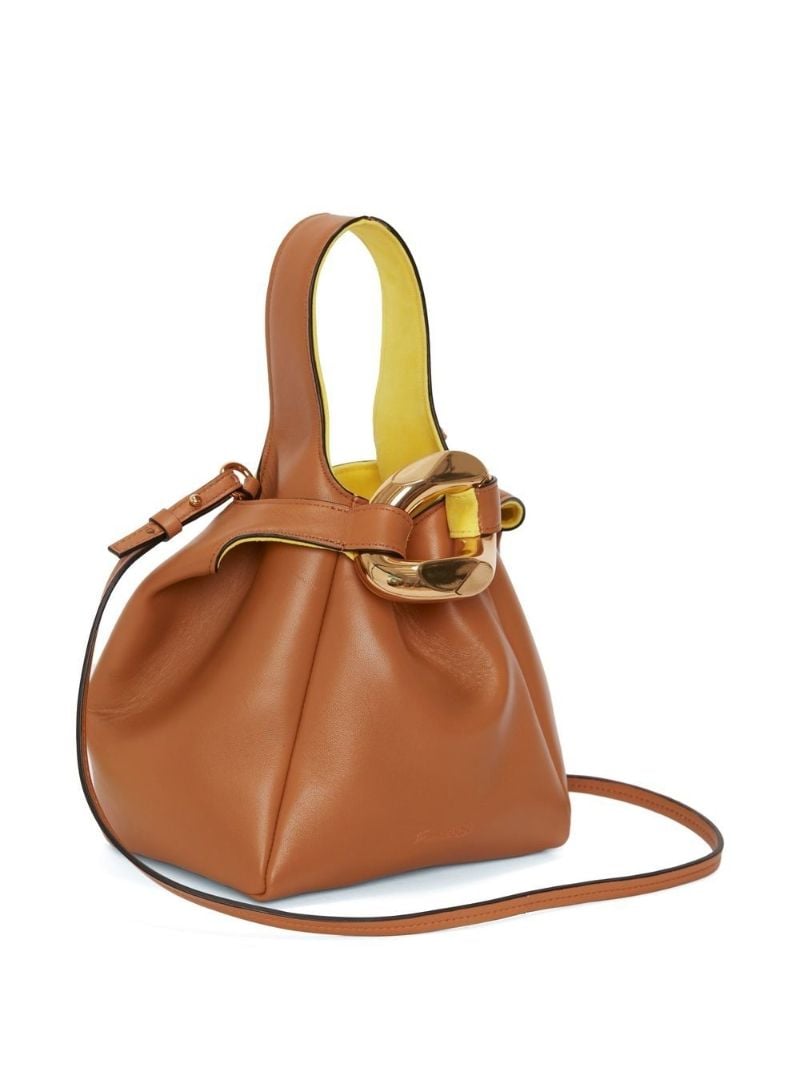 Brown Chain Link Pochette Leather Top Handle Bag