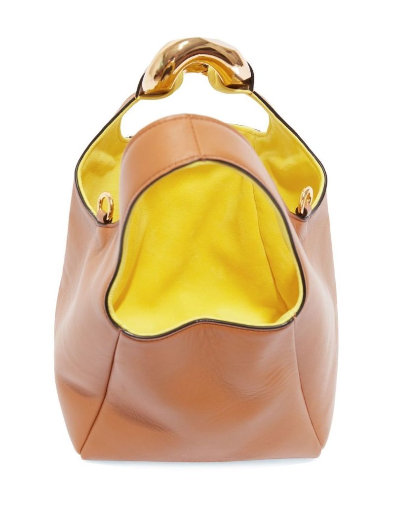 Brown Chain Link Pochette Leather Top Handle Bag